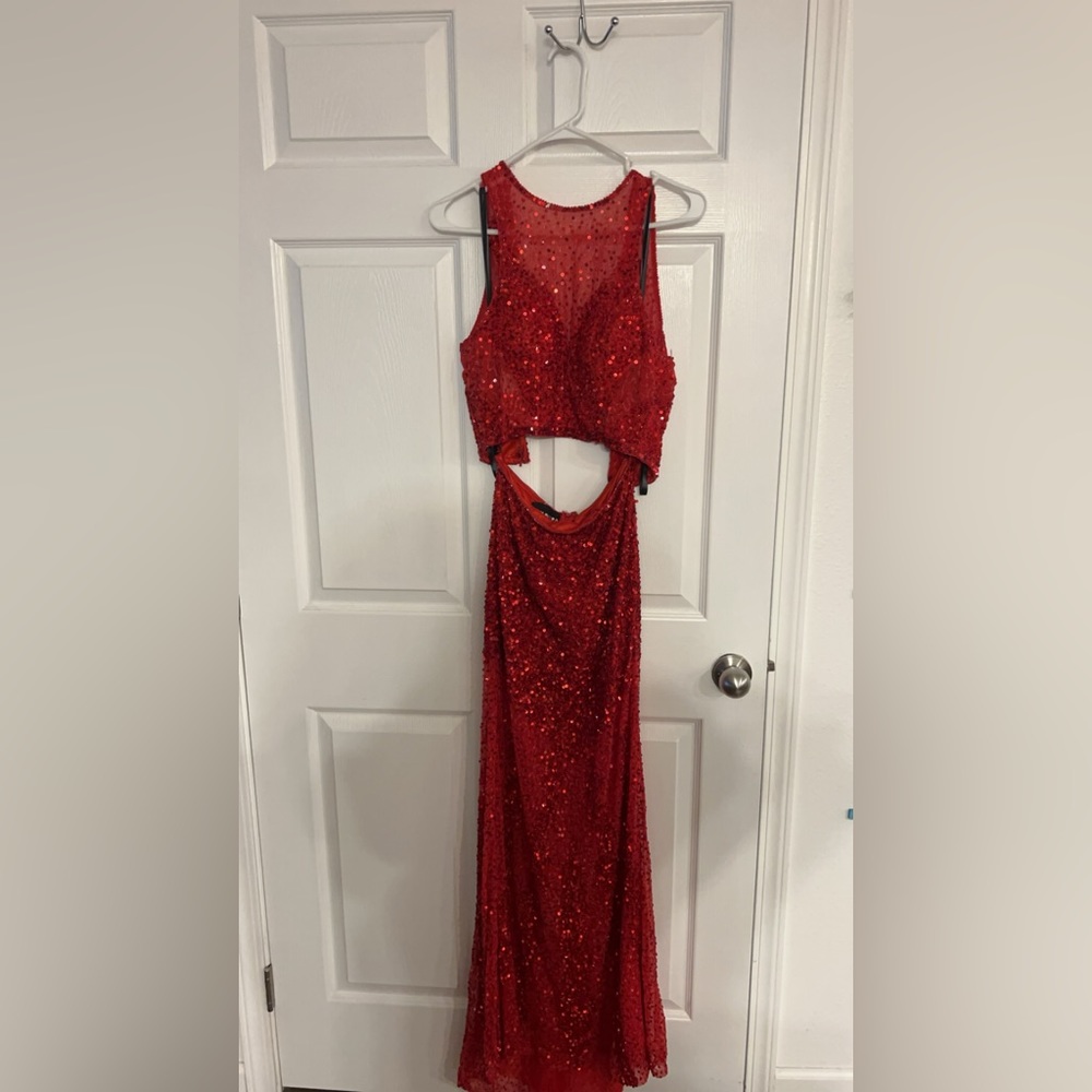 red primavera two piece prom dress